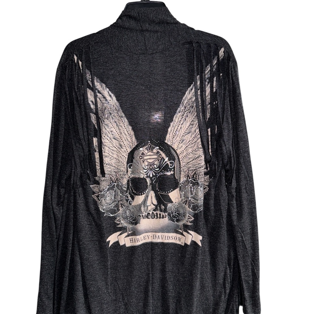 Vintage Harley-Davidson Charcoal Winged Skull Women’s Cardigan Size 1XL/2XL